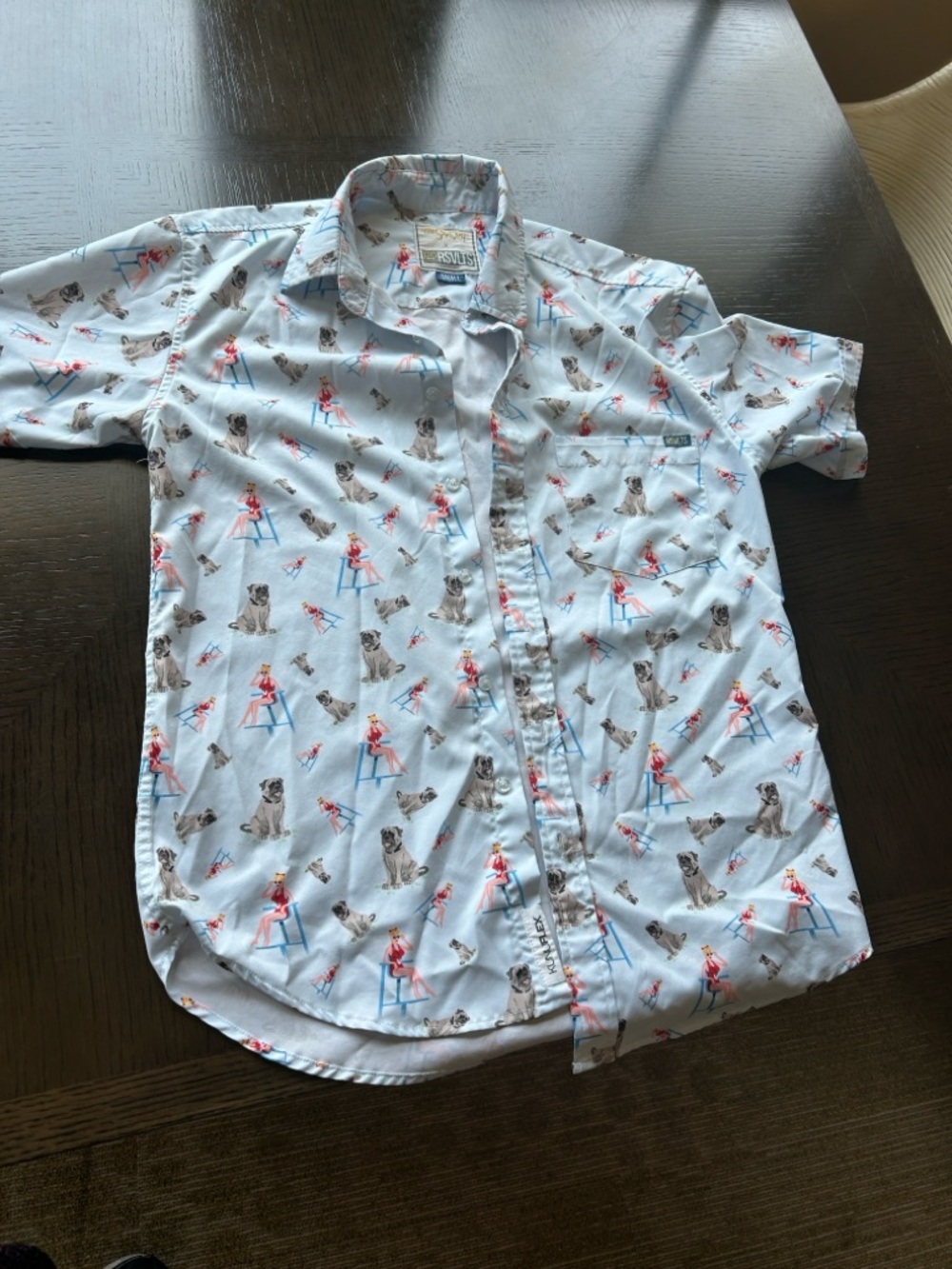 Rsvlts Light Blue Button-Up with Sandlot movie theme.Dog and Lifeguard Print